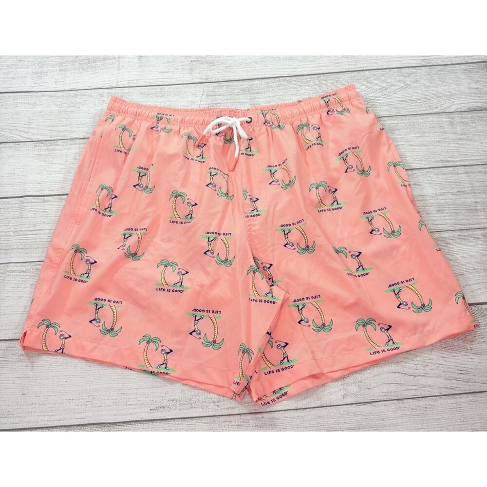 Life is Good Mens Jake Golf Palm Trees Board Shorts Swim Trunks Pink Size XL
